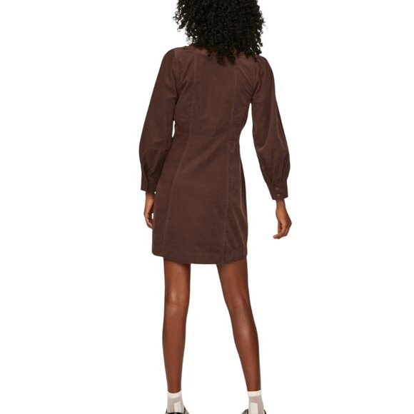 Madewell Esti Brown Corduroy Button Front Long Sleeve Dress - Picture 3 of 11